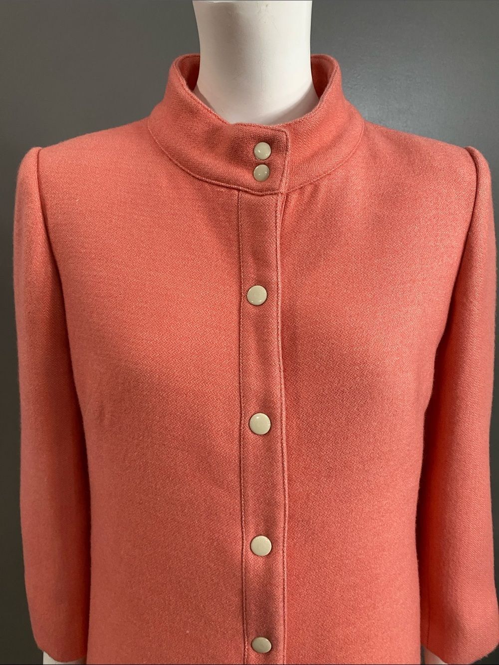 Lauren Moffatt Eastward Dress Coat Coral Arrow-Trim Wool Size M - Picture 5 of 15